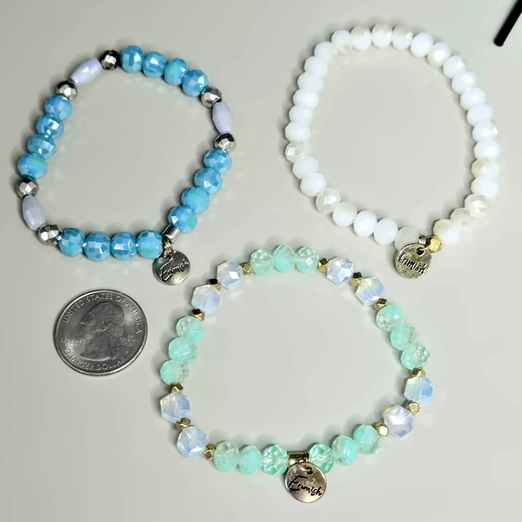 Erimish Turquoise Blue Frosted White Faceted Glass Beaded Bracelets - Picture 2 of 4